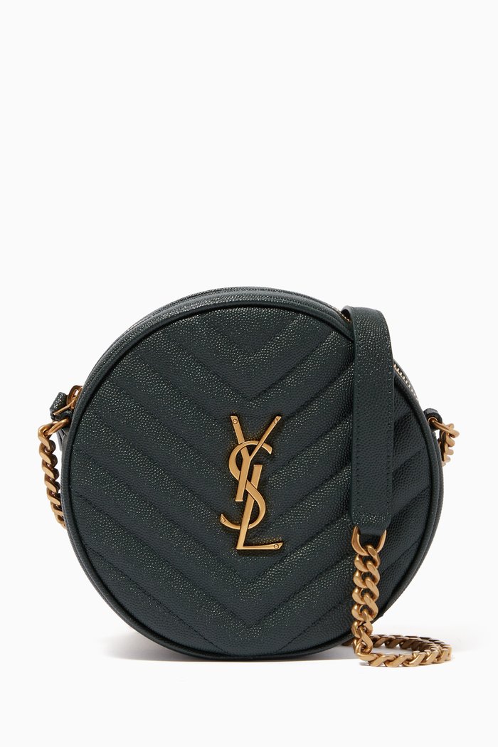 

Vinyle Round Camera Bag in Chevron-quilted Grain de Poudre Embossed Leather, Green