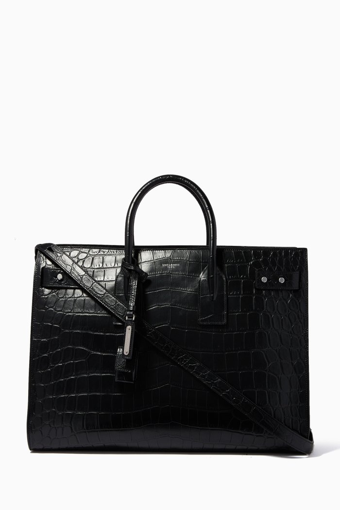 

Sac De Jour Thin Large in Crocodile-embossed Leather, Black