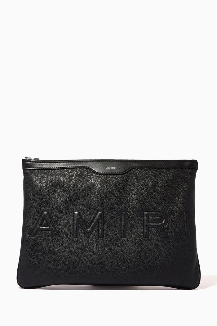 

Embossed Logo Pouch in Calf Leather, Black