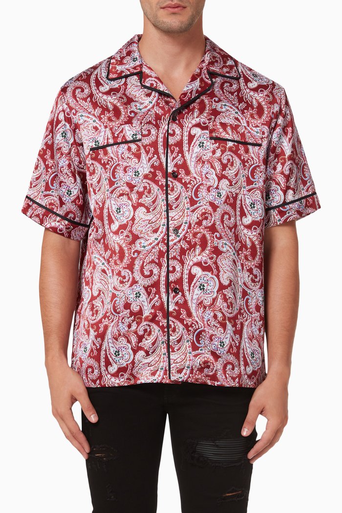

Paisley PJ Shirt in Viscose Satin, Red