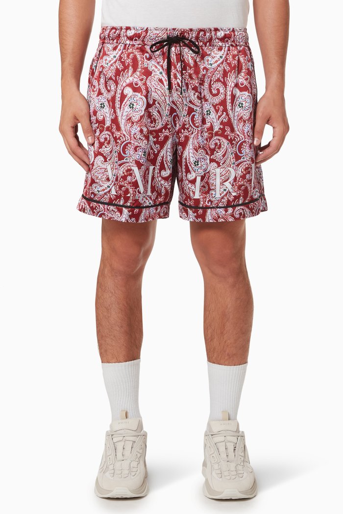

Paisley PJ Shorts in Viscose Satin, Red