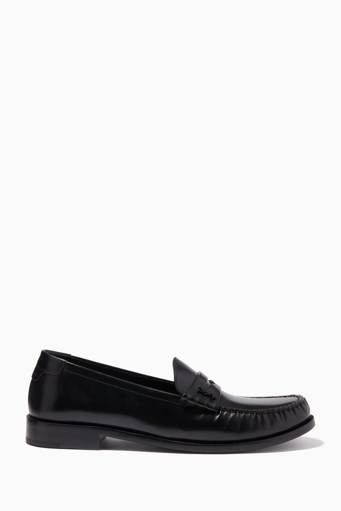 

Le Loafer Monogram Penny Slippers in Smooth Leather, Black