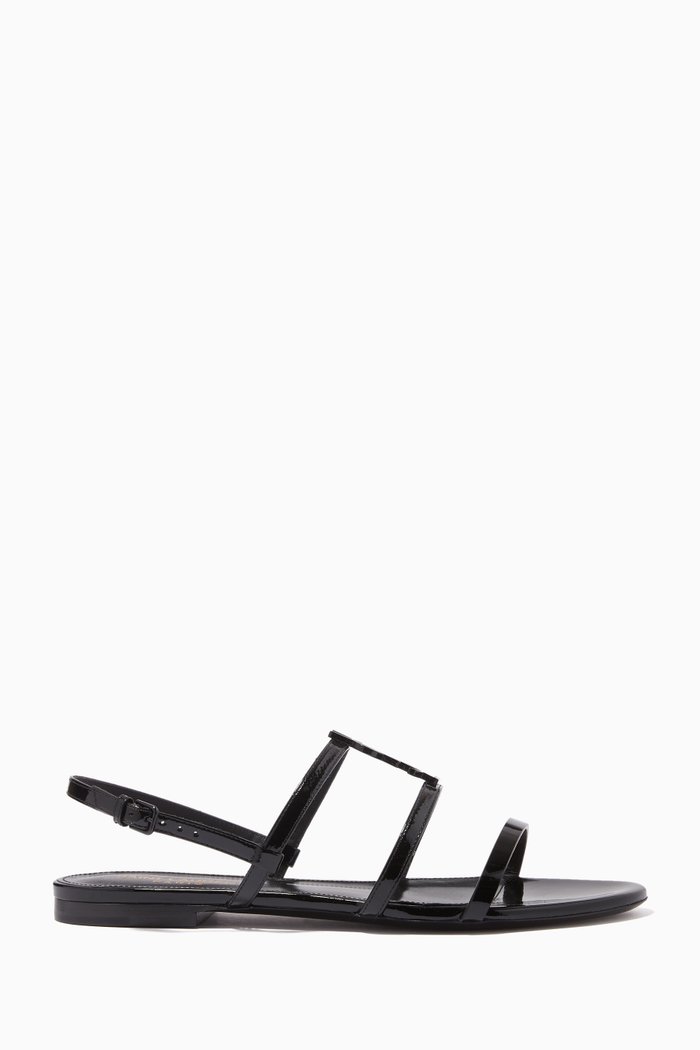 

Cassandra Monogram Flat Sandals in Patent Leather, Black