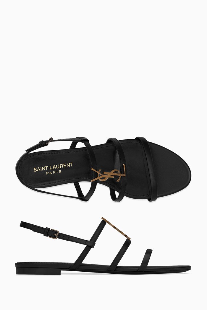 

Cassandra Monogram Flat Sandals in Smooth Leather, Black