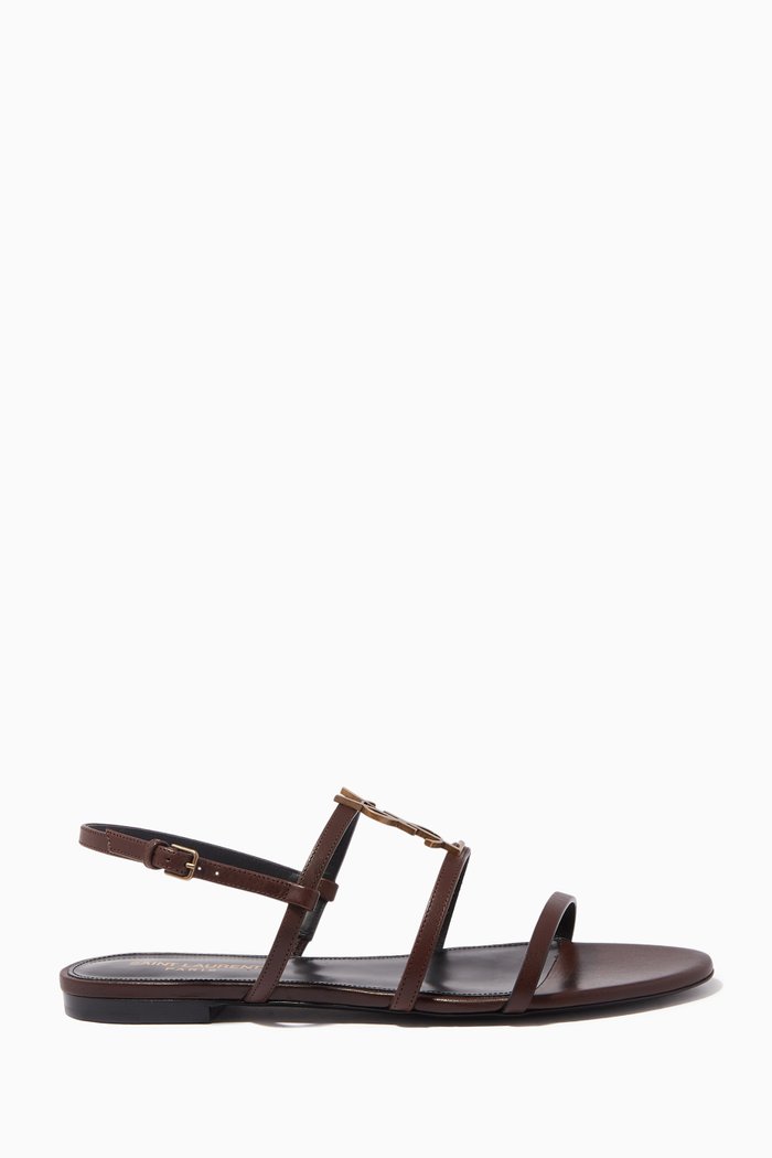 

Cassandra Monogram Flat Sandals in Smooth Leather, Brown