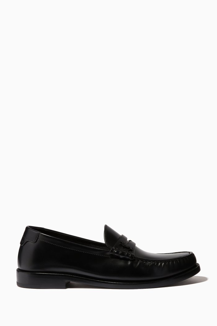 

Le Loafer Monogram Penny Slippers in Smooth Leather, Black