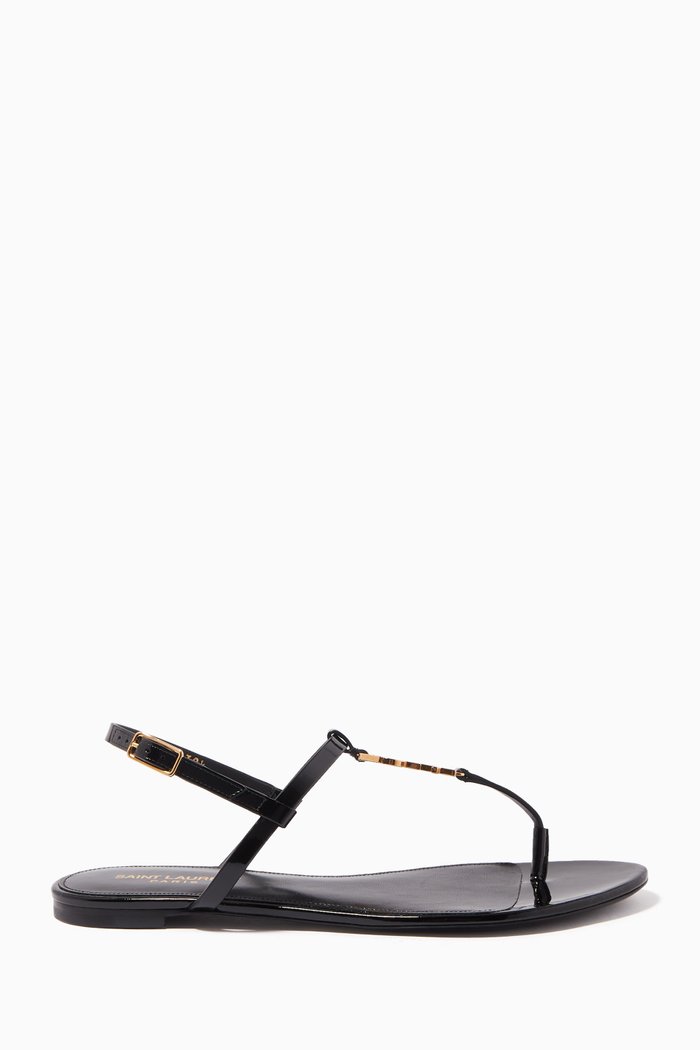 

Cassandra Monogram Flat Sandals in Patent Leather, Black