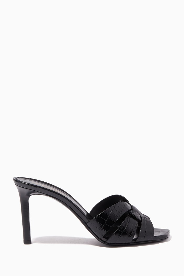 

Tribute 85 Mules in Croc-embossed Shiny Leather, Black