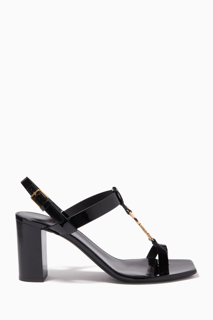 

Cassandra Monogram Flat Sandals in Patent Leather, Black