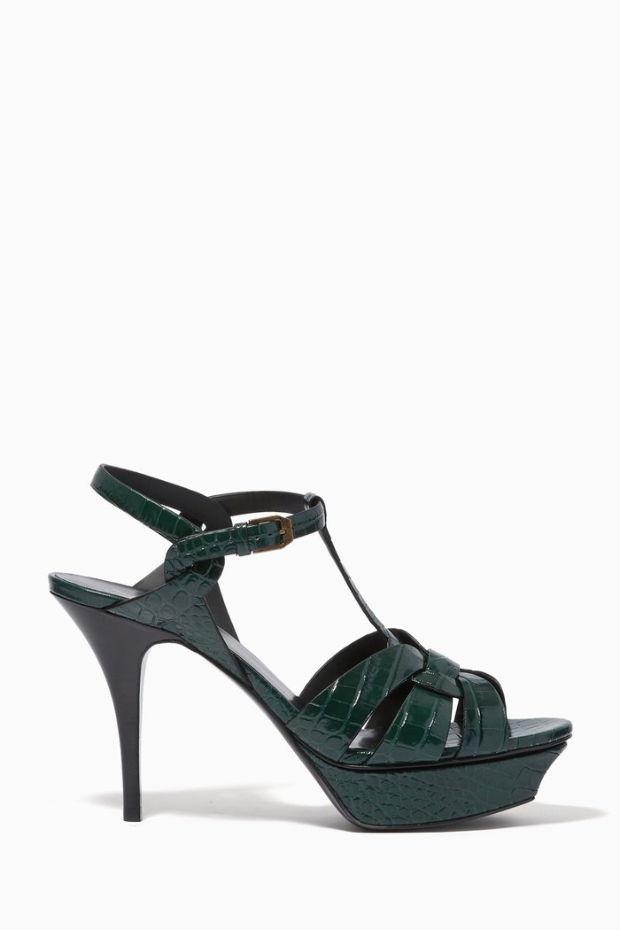 Tribute 75 Sandals in Crocodile Embossed Leather, Green