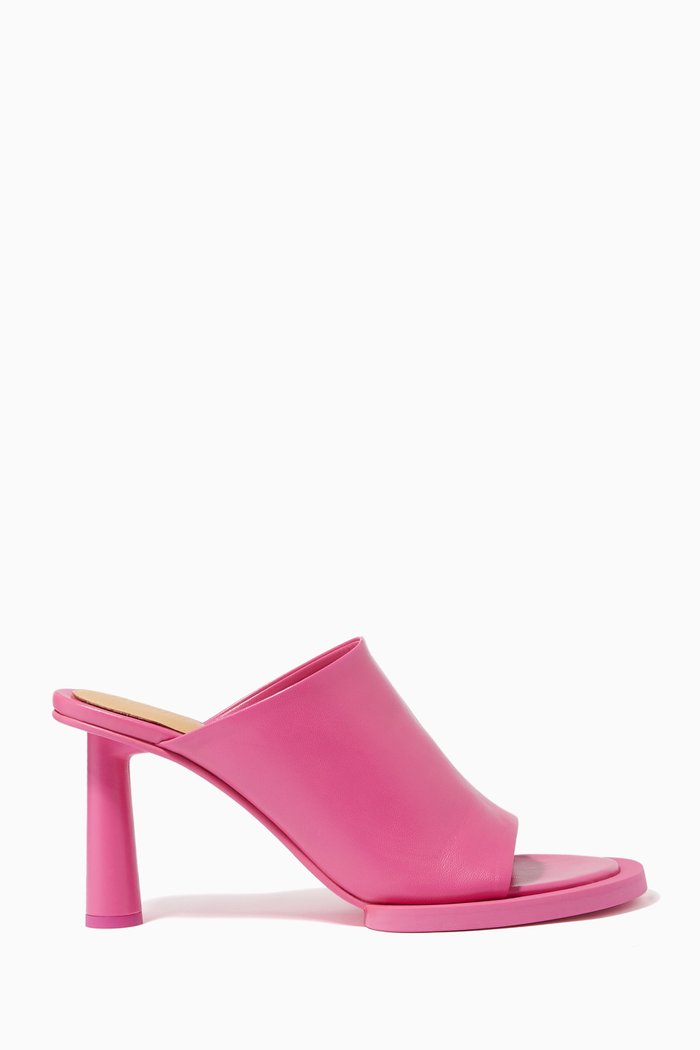 

Les Mules Carrés Ronds 75 Asymmetrical Mules in Leather, Pink