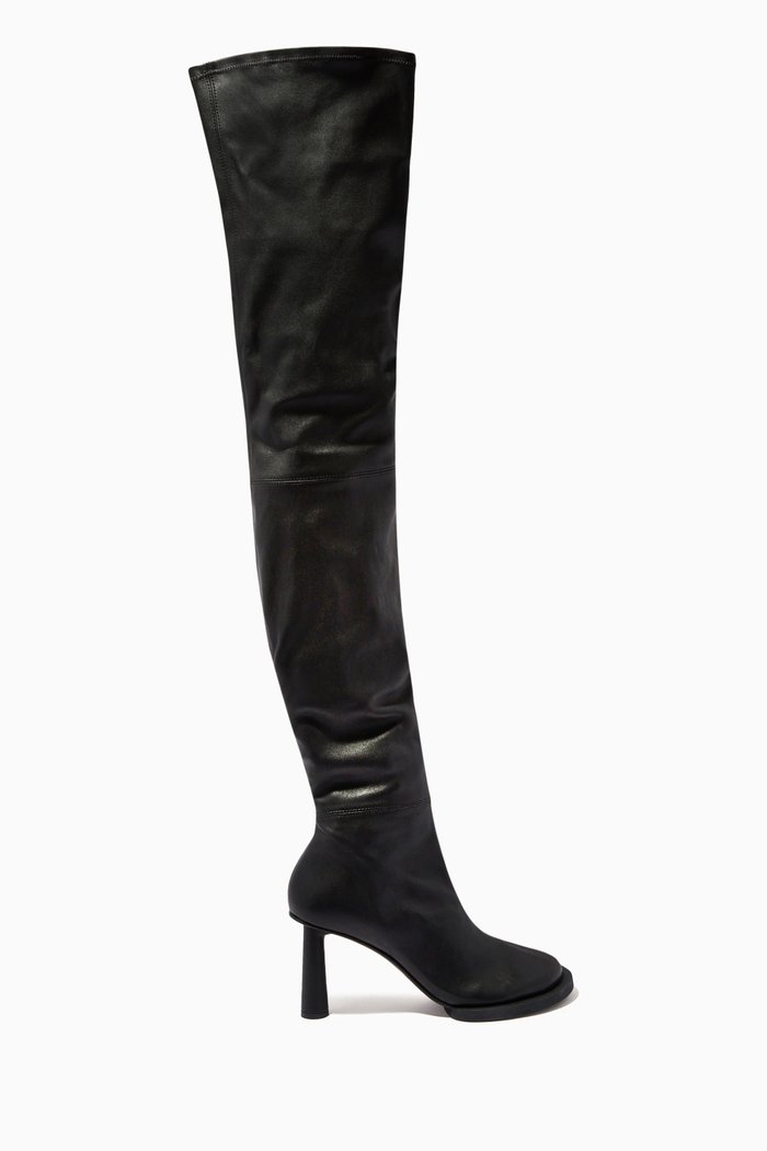 

Les Bottes Carré Ronds 80 Asymmetrical Boots in Leather, Black
