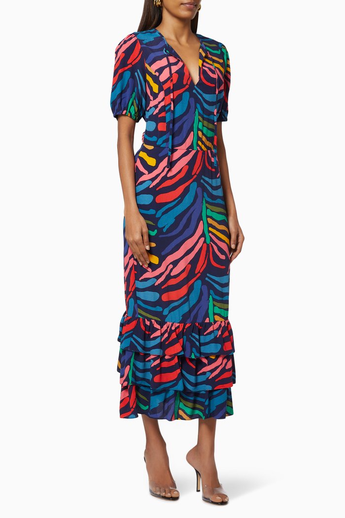 

Peta Ruffle Dress in Eco Viscose, Multicolour