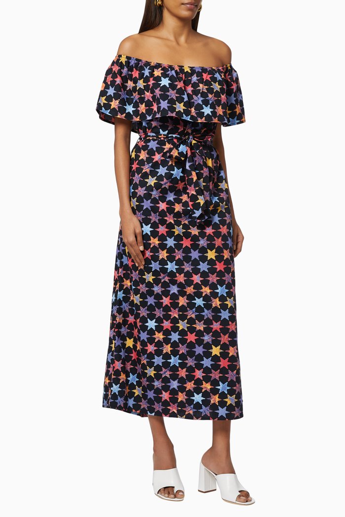 

Star Bardot Dress in Cotton, Multicolour