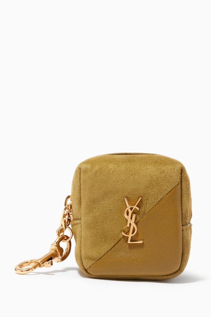 

YSL Keyring Cube in Suede & Grained Leather, Green