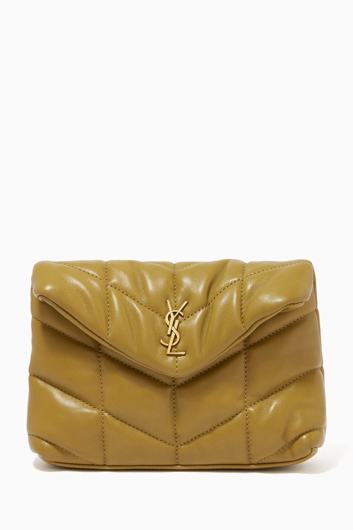 

Small Puffer Pouch in Quilted Leather, Green