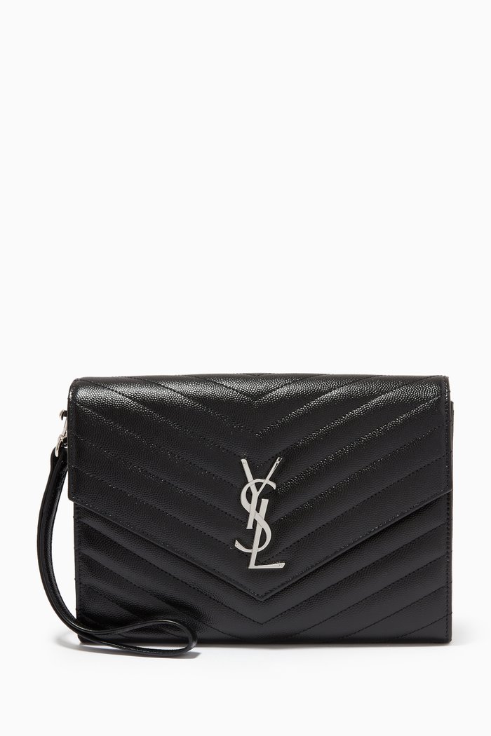 

Cassandre Clutch in Matelassé Leather, Black