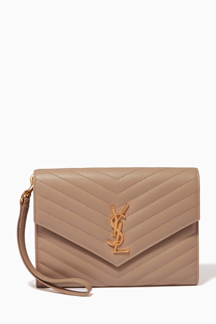 

Cassandre Clutch in Matelassé Leather, Neutral