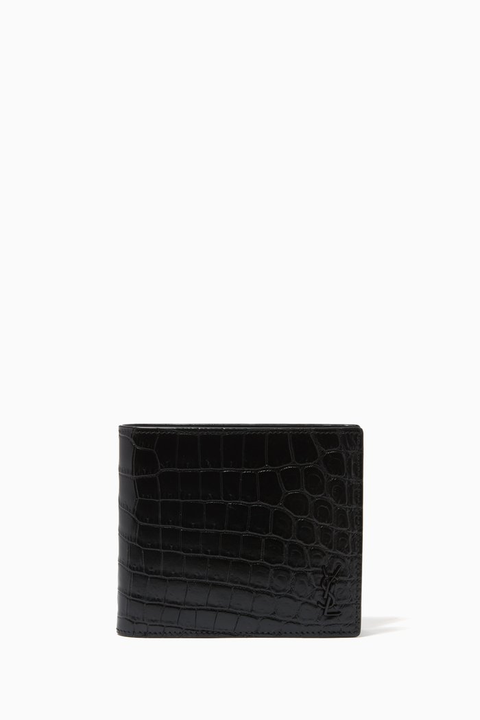 

Tiny Monogram East/West Wallet in Croc-embossed Leather, Black