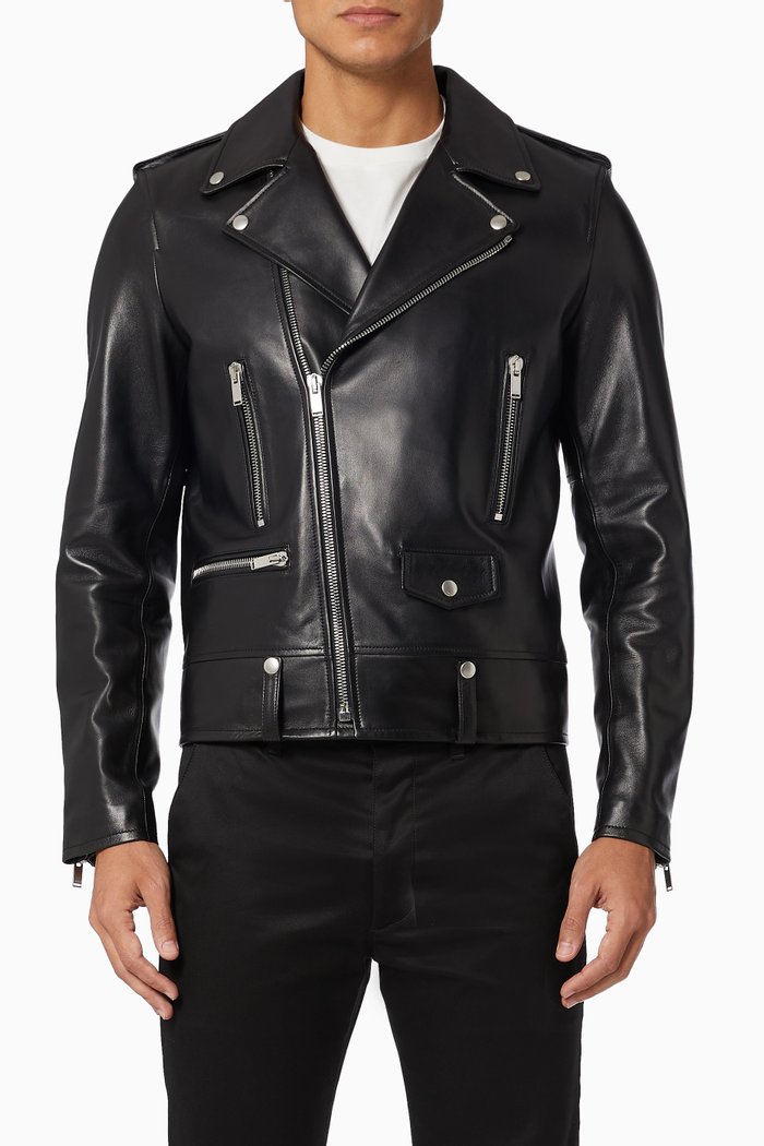 

Motorcycle Jacket in Plunged Lambskin, Black