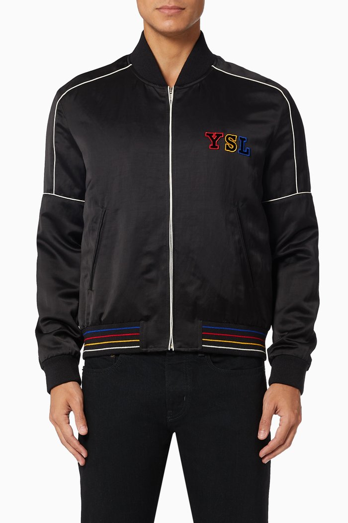 YSL Teddy Jacket in Satin, Black