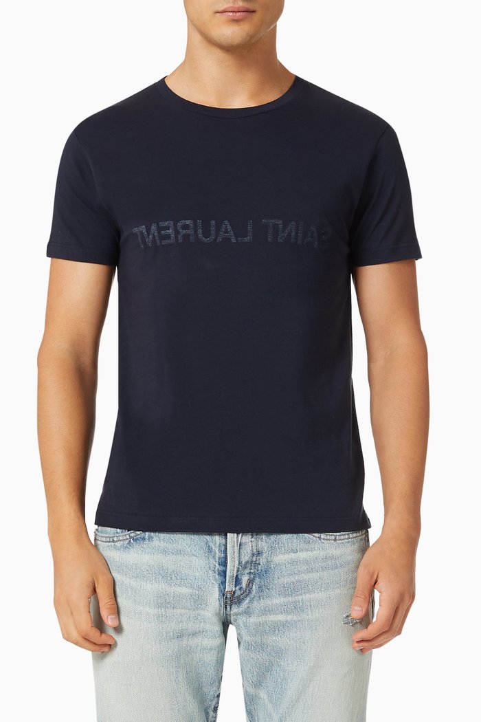 

Saint Laurent Reverse T-shirt in Cotton Jersey, Blue