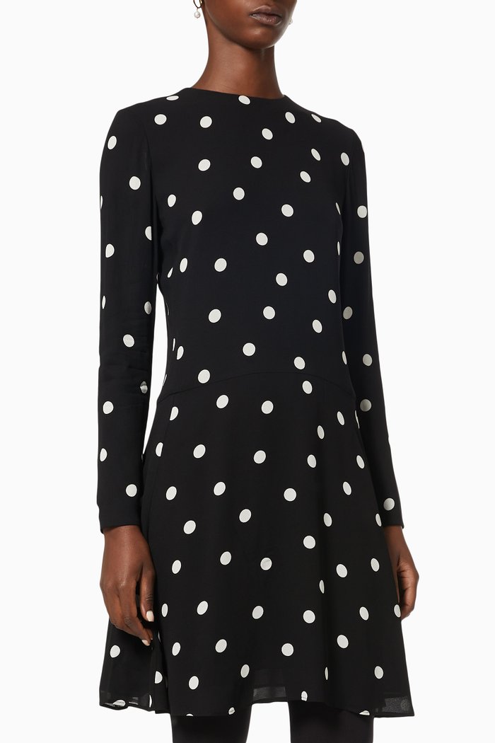 

Dotted Flared Dress in Crêpe Viscose, Black