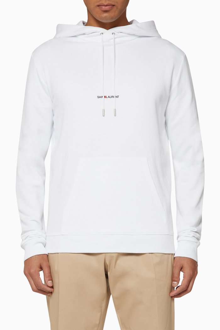 SAINT LAURENT Print Hoodie in French Terrycloth, Black