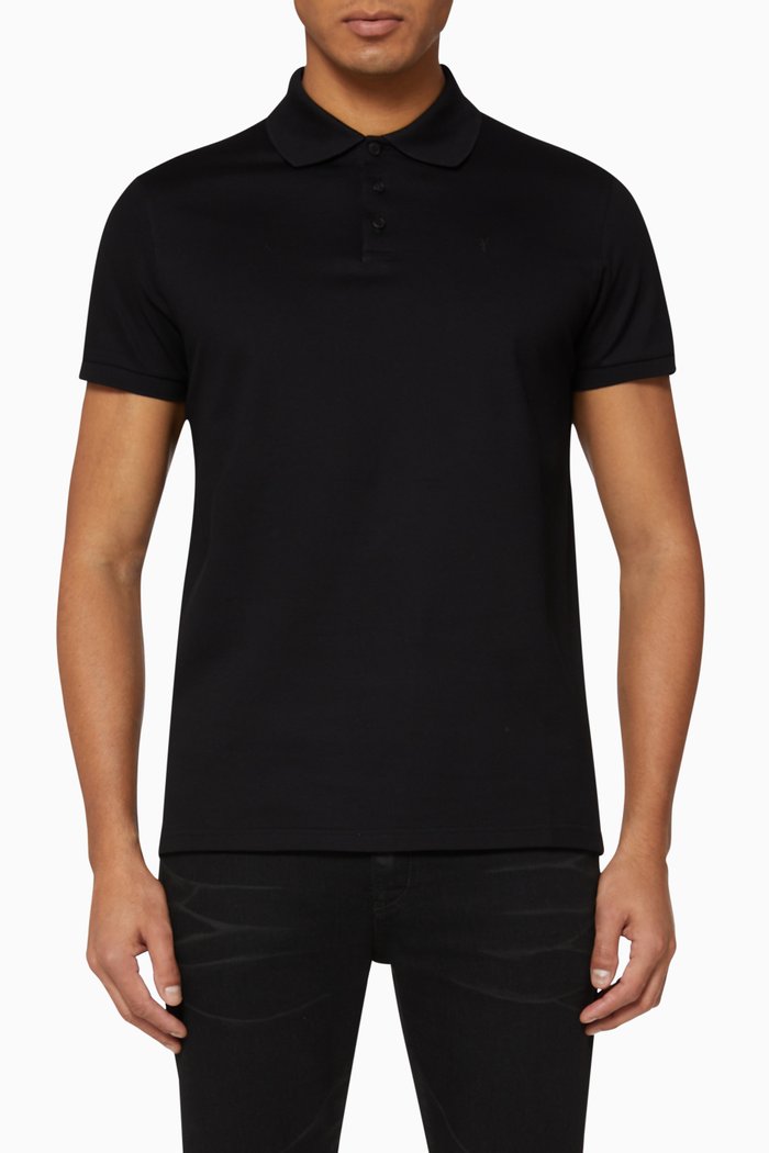 Monogram Polo Shirt in Cotton Piqué, Black
