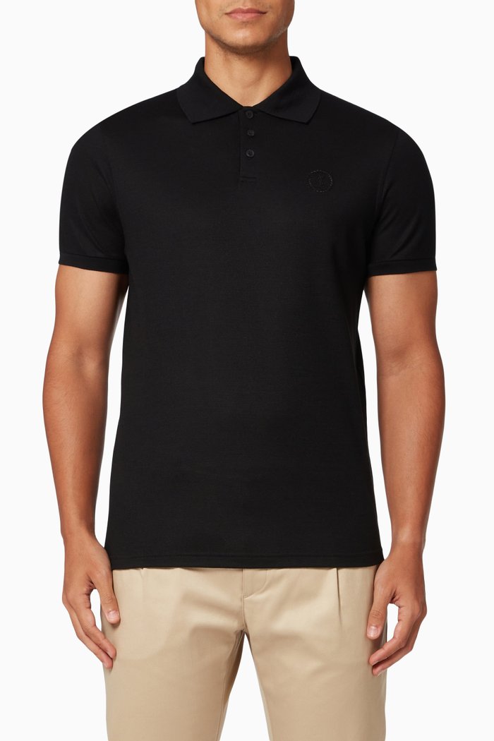 Monogram Polo Shirt In Wool Piqué, Black