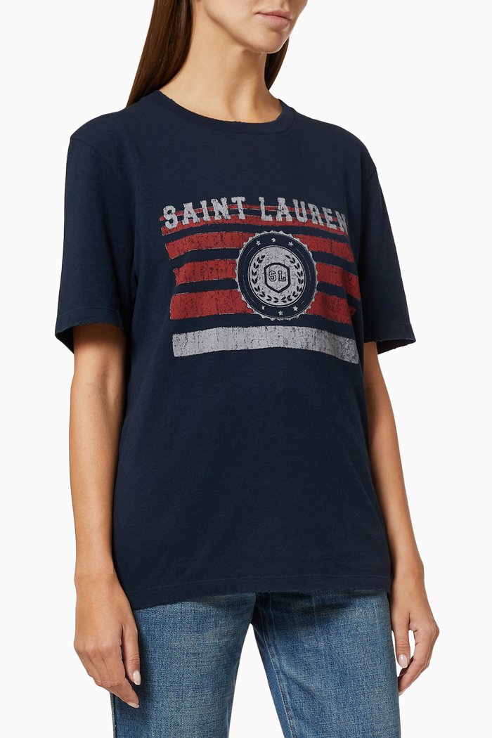 "SAINT LAURENT League" T-shirt in Cotton, Blue
