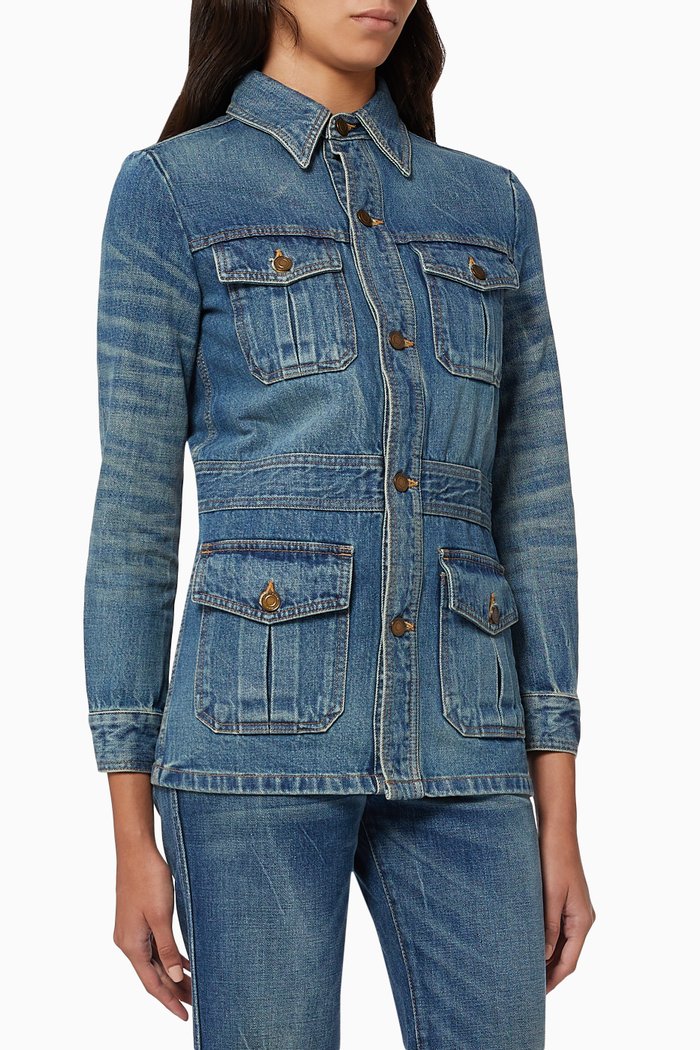 

Saharienne Jacket in Cotton Denim, Blue