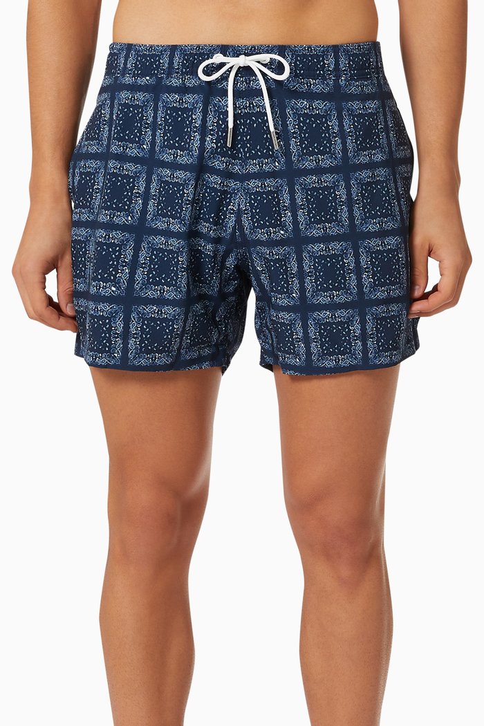 

Block Paisley Print Swim Trunks in Recycled Polyester, Grey
