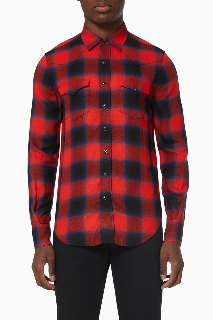 

Slim Western Shirt in Viscose Check, Red