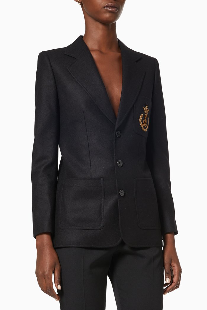 

YSL Laurel Single-breasted Jacket in Light Wool, Black