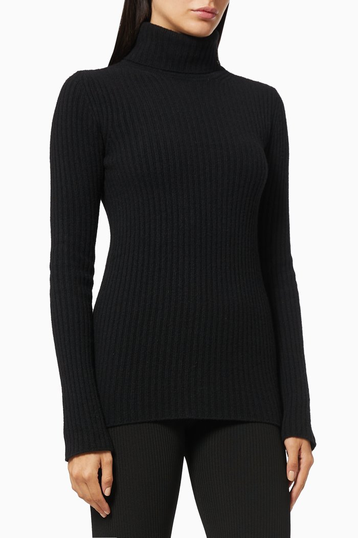 Turtleneck Sweater in Ribbed Knit, Black