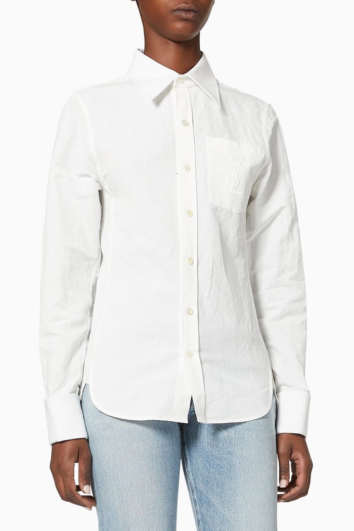 

Monogram Shirt in Cotton & Linen, White