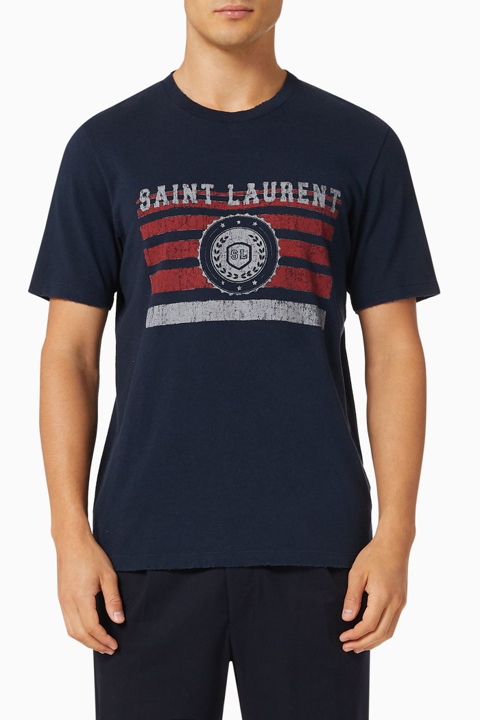 

Saint Laurent League T-shirt in Cotton Jersey, Blue