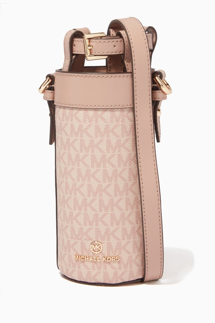 

Water Bottle Crossbody Bag in Logo Canvas, Pink