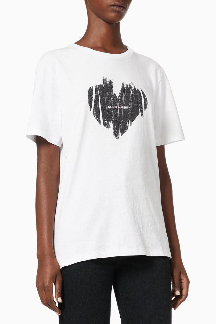 

Heart Print T-shirt in Cotton Jersey, White
