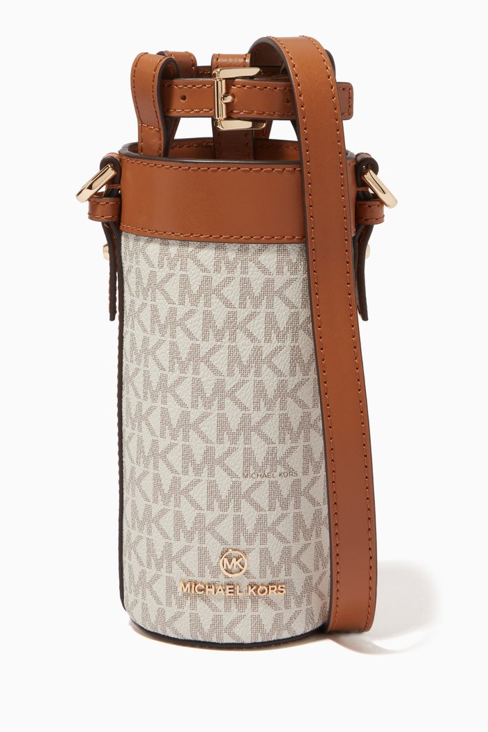 

Water Bottle Crossbody Bag in Logo Canvas, White