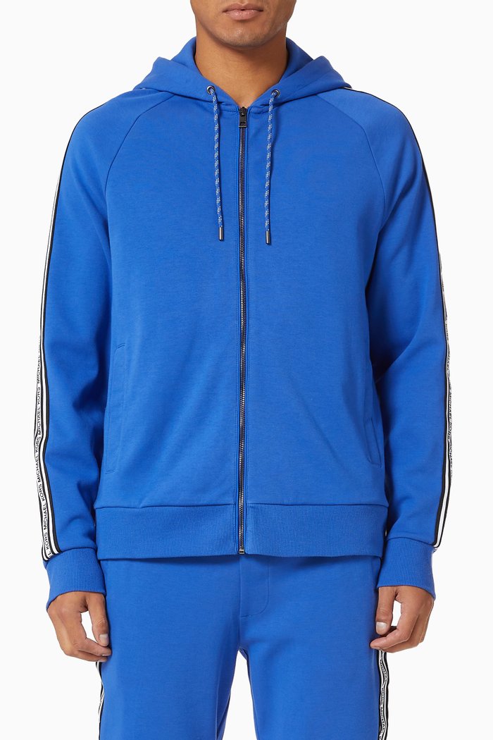 

Logo Tape Hoodie in Cotton Blend, Blue