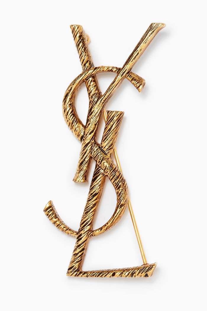 

Opyum Monogram Brooch in Texturized Metal, Gold