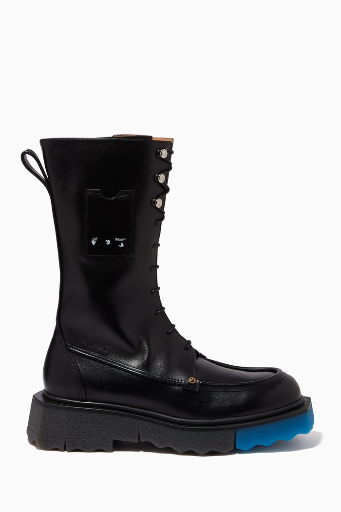 

Sponge Combat Boots in Leather, Black
