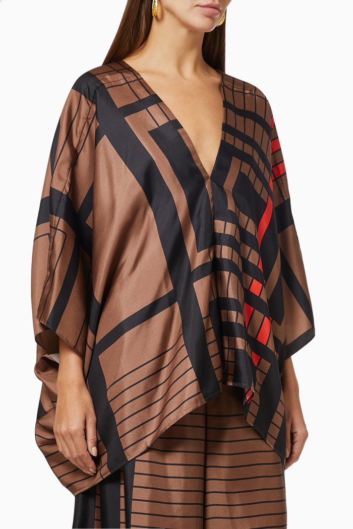 Hugh Majorca Scarf Top in Silk, Brown