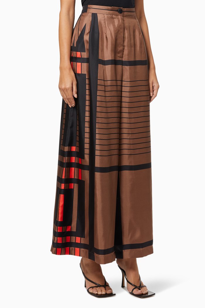 

Hugh Vienna Wide-Leg Culottes in Silk, Brown