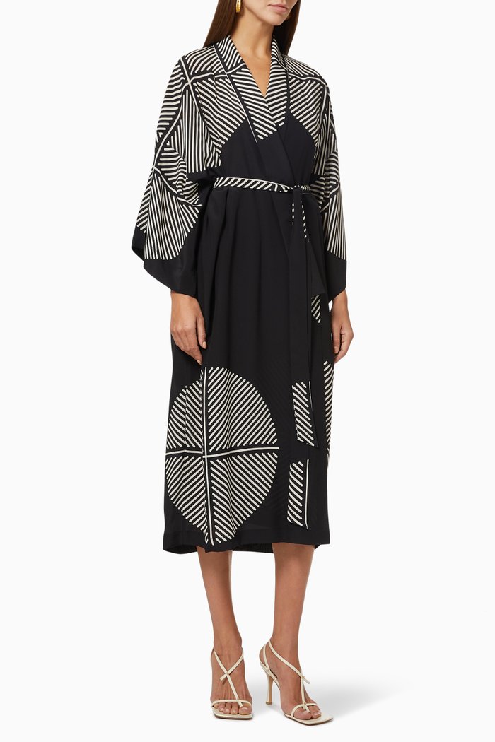 

Nora Kimono Wrap Dress in Crepe De Chine, Black