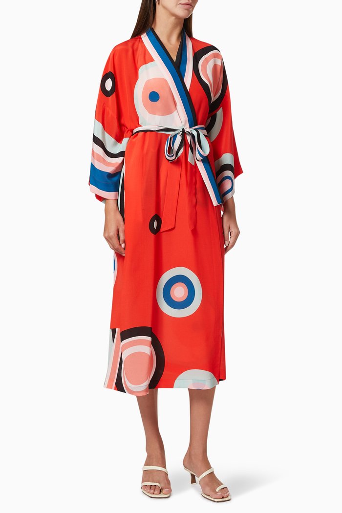 Judy Kimono Wrap Dress in Silk, Red