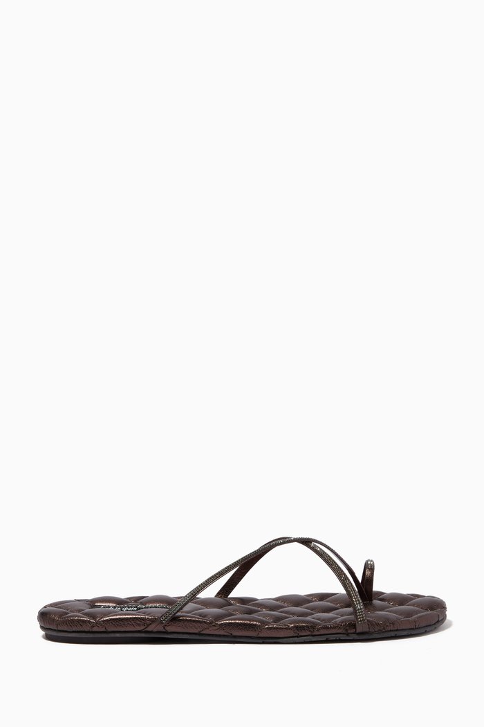 

Pruden Sandals with Swarovski Crystal in Laminated Goatskin, Brown