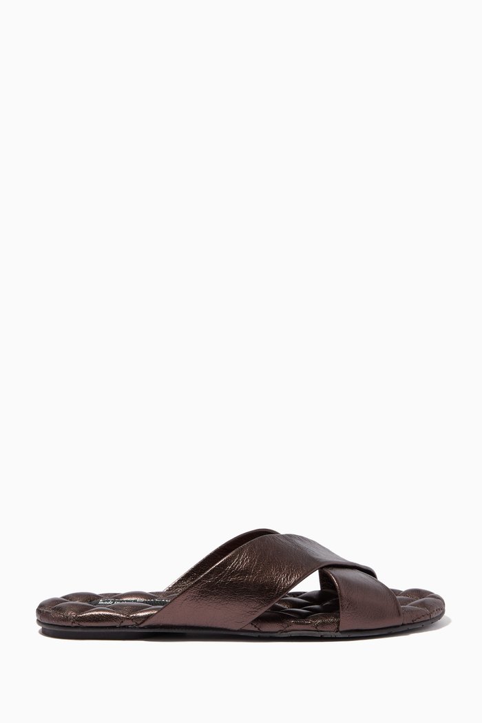 

Roma Slides in Laminated Goatskin, Brown
